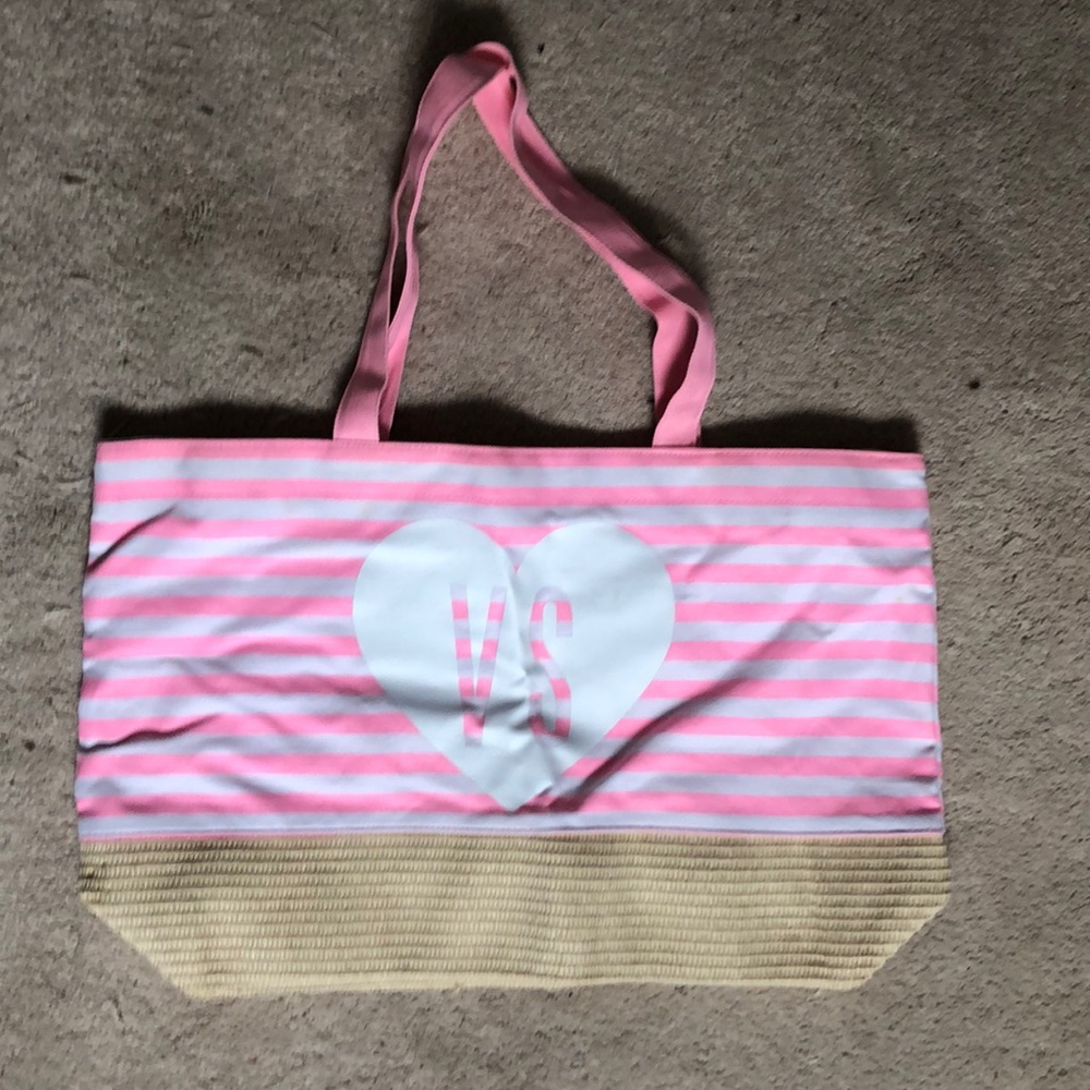 Cute Victoria's Secret PINK stripe straw tote NWOT
